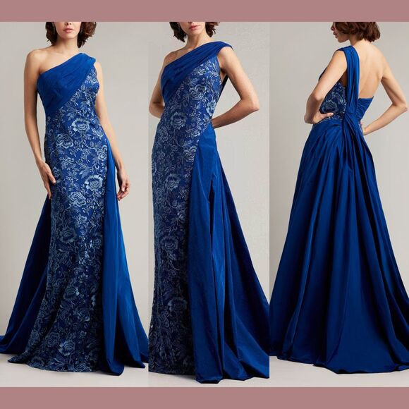 Tadashi Shoji Dresses & Skirts - NWT $608 Tadashi Shoji [ 14 ] Embroidered Lace One‎ Shoulder Taffeta Gown Blue